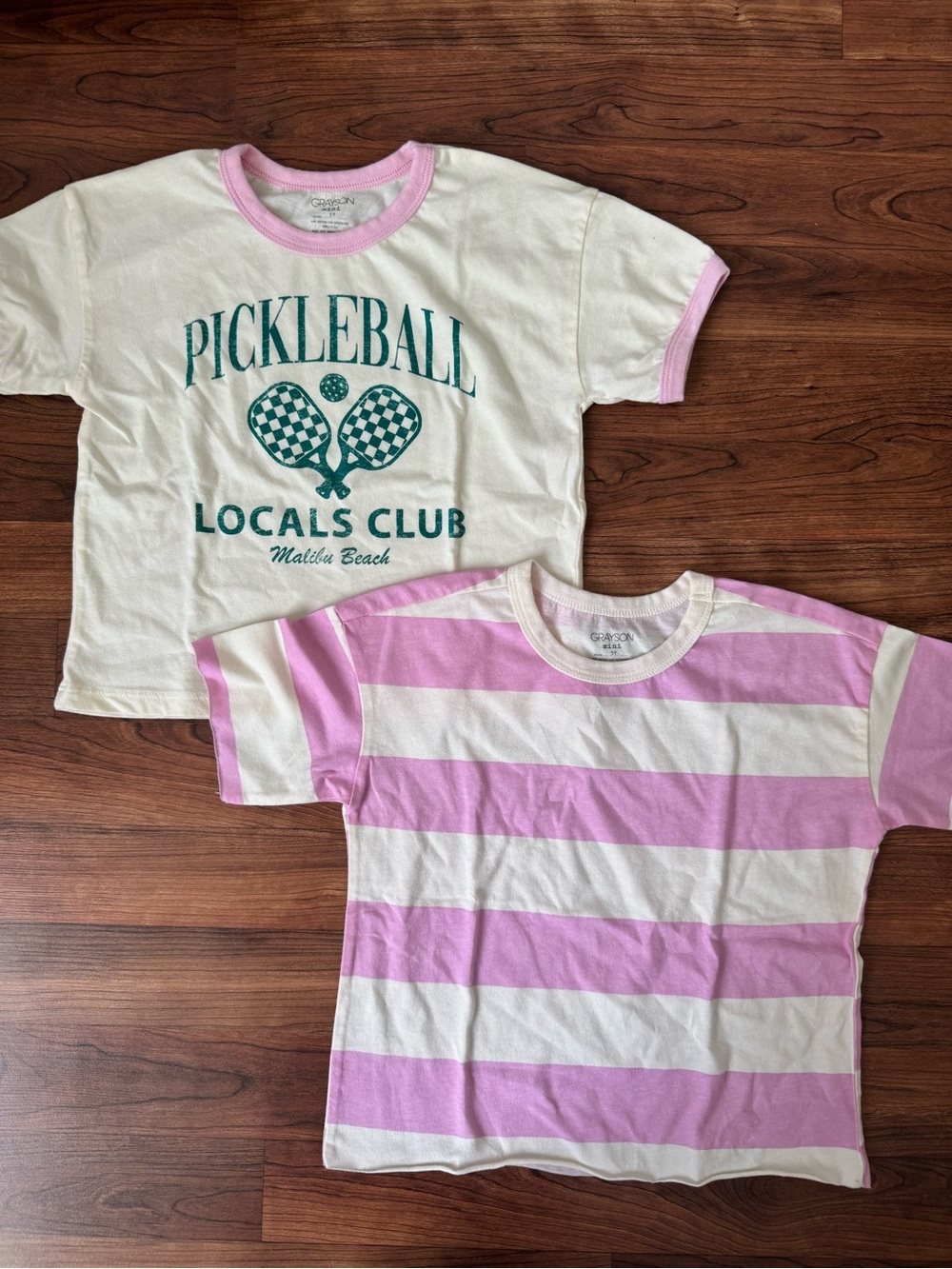 Grayson Mini | 2pk Shirts Pink and Cream Striped Tee & Pickleball Graphic Tee